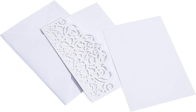 White Laser Cut Wedding Invitations with Envelopes (7.15 x 4.95 in, 24 Pack)