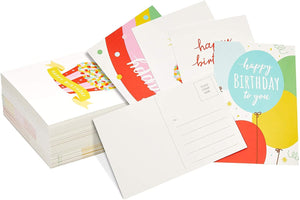 Happy Birthday Postcards Bulk Set with 4 Designs (4 x 6 Inches, 100 Pack)