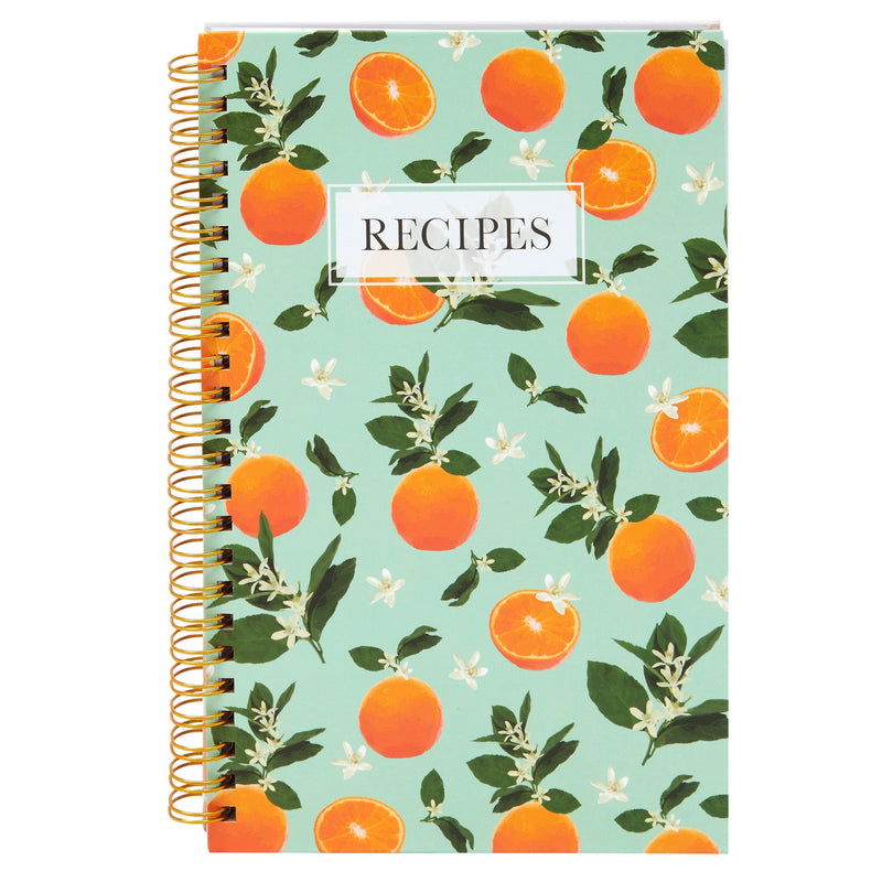 Blank Recipe Book to Write Your Own Recipes, 120 Pages, 8 Sections, Floral and Orange Theme, Laminated Hardcover (5.5 x 8.5 In)