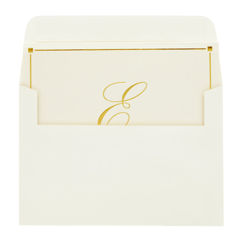 Gold Foil Letter E Personalized Blank Note Cards with Envelopes 4x6, Initial E Monogrammed Stationery Set (Ivory, 24 Pack)