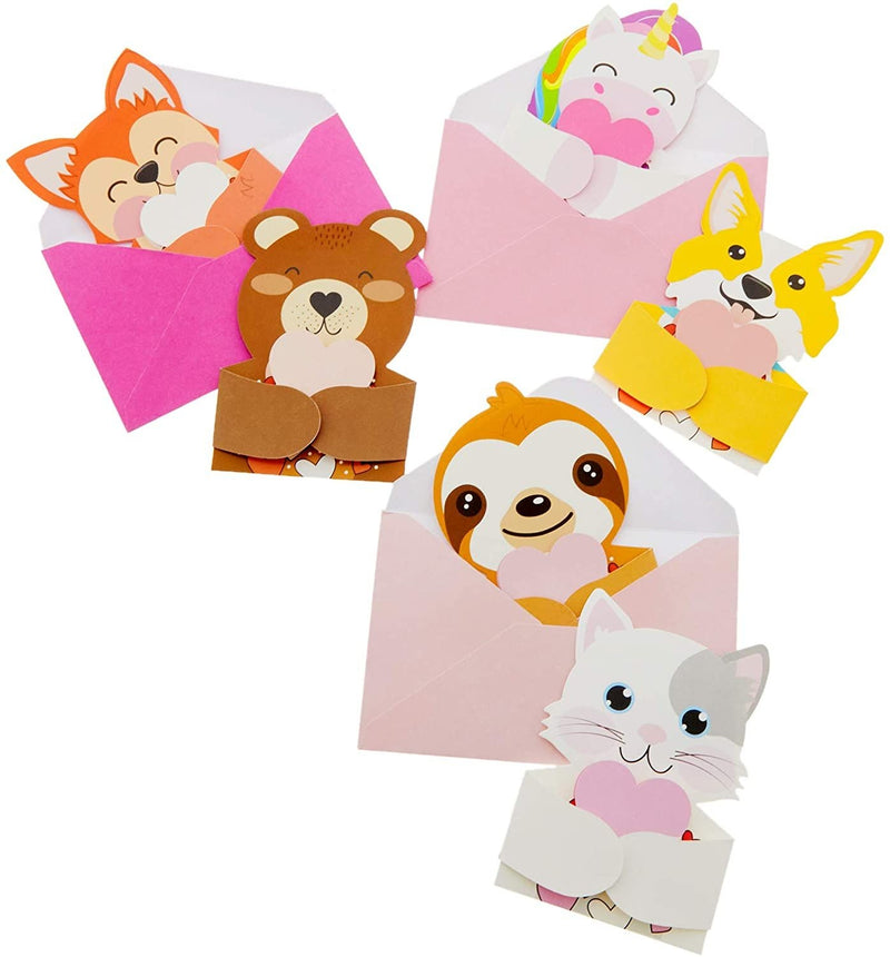Animal Valentine Gram Cards for Kids, Candy Holder for Classroom Exchange (36 Pack)